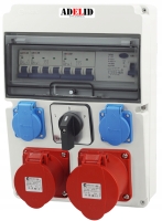 Rozdzielnica RSW 2x 16A 5P, 2x 230V, z różnicówką 25A, zabezpieczona 16A, z łącznikiem L-0-P