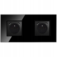 Gniazdo podwójne szklane z ładowarką 5V 2x USB czarne podtynkowe PREMIUM