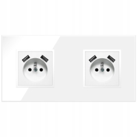 Gniazdo podwójne szklane z ładowarką 5V 2x USB białe podtynkowe PREMIUM 