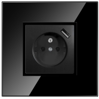 QUADRA Gniazdko Szklane Pojedyncze Czarne Z USB