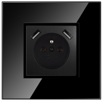 QUADRA Gniazdko Szklane Pojedyncze Czarne Z USB x2