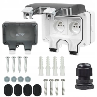 Podwójne Gniazdo Zewnętrzne Wodoszczelne Ogrodowe Z Przełącznikiem Schuko