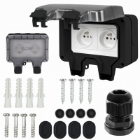 Podwójne Gniazdo Zewnętrzne Elektryczne Ogrodowe Wodoszczelne 230V IP66 CZARNE