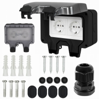 Podwójne Gniazdo Zewnętrzne Elektryczne Ogrodowe Wodoszczelne 230V IP66 Schuko