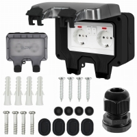 Podwójne gniazdo zewnętrzne wodoszczelne ogrodowe z przełącznikiem SCHUKO