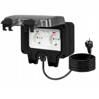 Podwójne gniazdo zewnętrzne elektryczne ogrodowe wodoszczelne schuko IP66