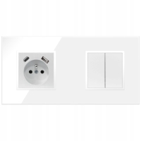 Włącznik światła podwójny szklany gniazdko pojedyncze białe z bolcem USB C