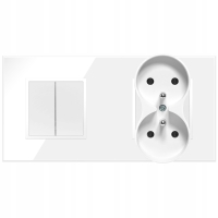 Włącznik światła szklany podwójny gniazdko podwójne z bolcem białe szklane