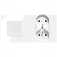 Włącznik światła szklany biały pojedynczy gniazdko podwójne z bolcem szkło