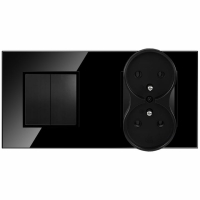 Włącznik światła szklany podwójny gniazdko podwójne z bolcem czarne szklane