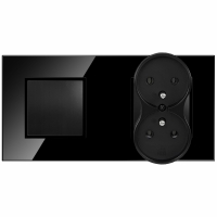 Włącznik światła szklany czarny pojedynczy gniazdko podwójne z bolcem szkło