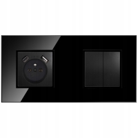 Włącznik światła podwójny szklany gniazdko pojedyncze czarne z bolcem USB C