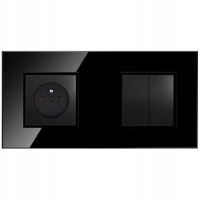 Włącznik światła podwójny szklany gniazdko z bolcem czarne szklane kontakt