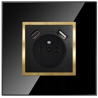 Gniazdo Gniazdko Pojedyncze Z Bolcem Czarne Złote W Ramace Szklanej USB C