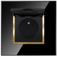 Gniazdko Szklane Pojedyncze Czarne Złote Hermetyczne Kontakt Z Klapką IP44