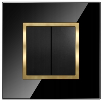 Włącznik Podwójny Światła Czarny Złoty Wyłącznik W Ramce Szklanej QUADRA