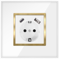 Gniazdo Gniazdko Szklane Pojedyncze Schuko Białe Złote Podtynkowe USB C