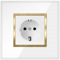 Gniazdko Pojedyncze Schuko Białe Złote W Ramce Szklanej Kontakt QUADRA
