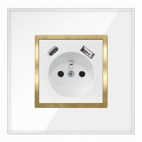 Gniazdo Gniazdko Pojedyncze Z Bolcem Białe Złote W Ramace Szklanej USB C