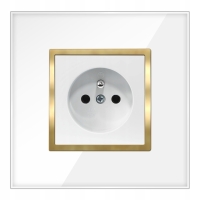 Gniazdko Pojedyncze Z Bolcem Białe Złote W Ramce Szklanej Kontakt QUADRA