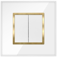 Włącznik Podwójny Światła Biały Złoty Szklany Wyłącznik W Ramce Szklanej