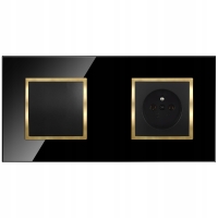 Włącznik Światła Szklany Czarny Złoty Pojedynczy Gniazdko Z Bolcem QUADRA