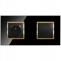 Włącznik Światła Pojedyńczy Szklany Gniazdko Czarne Złote Z Bolcem USB C