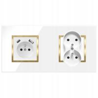 Gniazdko Pojedyncze Podwójne Białe Złote Szklane Z Bolcem Z Ładowarką USB C