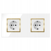 Gniazdko Gniazdo Podwójne Białe Złote Szklane Schuko Ramka Szklana QUADRA