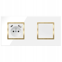 Włącznik Światła Pojedyńczy Szklany Gniazdko Białe Złote Z Bolcem USB C