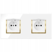 Gniazdo Gniazdko Szklane Podwójne Białe Złote Hermetyczne Z Klapką IP44