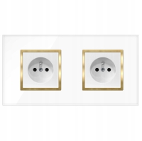 Gniazdko Gniazdo Podwójne Białe Złote Szklane Z Bolcem Ramka Szklana QUADRA