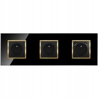 Gniazdko Potrójne Czarne Złote Szklane Z Bolcem Z Ładowarką 2xUSB Typ A