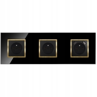 Gniazdko Potrójne Czarne Złote Szklane Z Bolcem Z Ładowarką 2xUSB Typ C