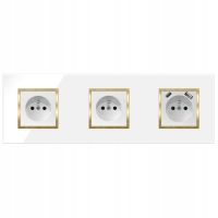 Gniazdko Potrójne Białe Złote Szklane Kontakt Z Ładowarką 2xUSB Typ C