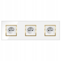 Gniazdo Gniazdko Potrójne Białe Złote Szklane Bolcem Kontakt Szkło Premium