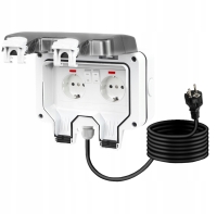 Podwójne gniazdo zewnętrzne elektryczne ogrodowe wodoszczelne 230V IP66 Schuko