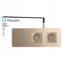 Gniazdo gniazdko podwójne szklane panel z włącznikiem pojedynczym złote