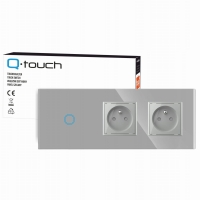 Gniazdo gniazdko podwójne szklane panel włącznikiem pojedynczym srebrne