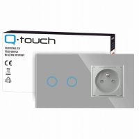 Gniazdo gniazdko szklane z bolcem z włącznikiem podwójnym srebrne panel