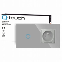 Gniazdo gniazdko szklane z bolcem z włącznikiem pojedynczym srebrne panel