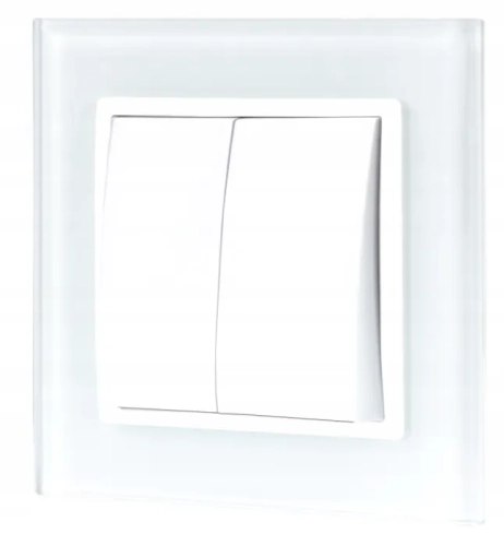 Włącznik Światła Podwójny Szklany Biały QUADRA  2.webp
