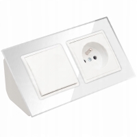 GNIAZDO SZKLANE MEBLOWE NAROŻNE Z WYŁĄCZNIKIEM BIURKOWE WPUSZCZANE BIAŁE