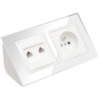 GNIAZDO SZKLANE MEBLOWE NAROŻNE BIUROWE RJ45 BIURKOWE WPUSZCZANE BIAŁE