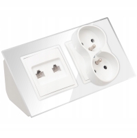 GNIAZDO PODWÓJNE SZKLANE MEBLOWE NAROŻNE BIUROWE RJ45 BIURKOWE BIAŁE