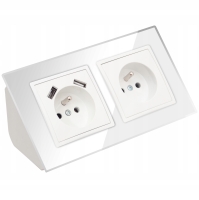 GNIAZDO PODWÓJNE SZKLANE MEBLOWE NAROŻNE BIURKOWE KUCHENNE 2XUSB BIAŁE