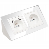 GNIAZDO PODWÓJNE SZKLANE MEBLOWE NAROŻNE BIURKOWE KUCHENNE USB TYP C BIAŁE