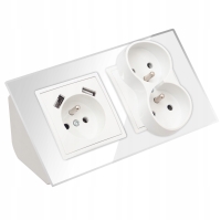 GNIAZDO POTRÓJNE SZKLANE MEBLOWE NAROŻNE BIURKOWE KUCHENNE 2XUSB BIAŁE