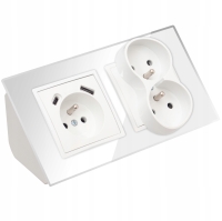 GNIAZDO POTRÓJNE SZKLANE MEBLOWE NAROŻNE BIURKOWE KUCHENNE USB TYP C BIAŁE