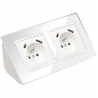 GNIAZDO PODWÓJNE SZKLANE MEBLOWE NAROŻNE BIURKOWE KUCHENNE USB TYP C BIAŁE